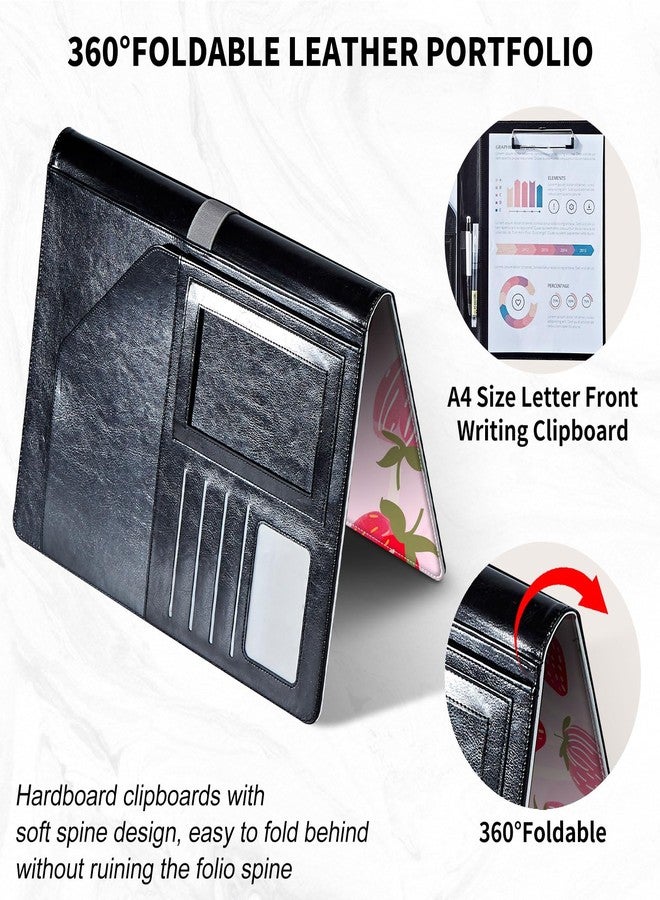 Mxfdegf Padfolio Clipboard Folder Portfolio Notepad Organizer, PU Leather Interview Resume Folder,with Business Card Holder/Letter A4 and Writing Pad/Mobile Phone Storage Pocket,Cute Pink Strawberry-1172 - Image 3
